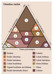 Lurren sailkapena egiteko buztin, harea eta lohi portzentajea erlatiboa hartzen dira kontuan besteak beste.<br><br>Triangeluan %0-tik (triangeluaren oina) %100-era (triangeluaren goiko erpina) bitarteko buztin portzentajea %0-tik (triangeluaren oinaren eskuin aldean) %100-era (triangeluaren oinaren ezker aldean) bitarteko lohi portzentajea eta %0-tik (triangeluaren eskuineko aldearen goiko erpinean) %100-erako (eskuineko aldearen beheko erpinean) harea portzentajeak ageri dira.<br><br>Horrela, %50 buztina eta %50 harea duen lurzoru bat (hau da, lohirik ez duena) triangeluaren ezkerreko aldean egongo litzateke kokatuta (%0 lohia), triangeluaren erpinaren eta oinaren erdi bidean (%50 buztina) ere bai eta baita ezker eta eskuin erpinen erdi bidean (%50 harea) ere.<br><br>Era honetako lurra, ikus daitekeen bezala, buztin hareatsuen mailan sartuko litzateke. Maila hori irudikatzen duen triangelu txikiagoak %45 eta %65 arteko harea portzentajea, %36 eta %55 arteko buztin portzentajea eta %0 eta %22 arteko lohi portzentajea duten lurrak biltzen ditu.<br><br>